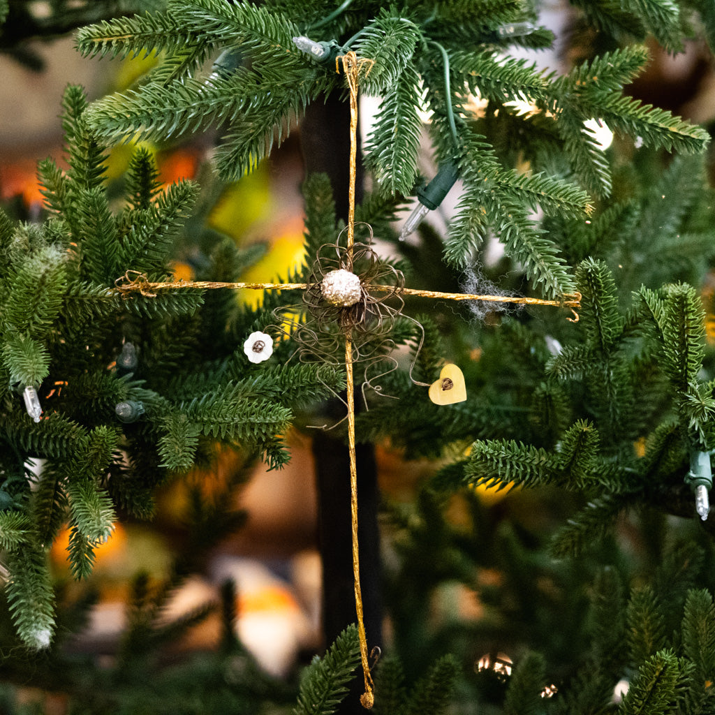 Metal Wire Cross with Gold Ball