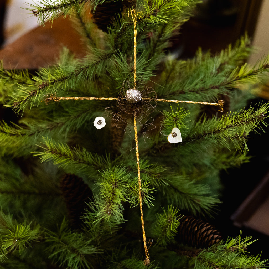 Metal Wire Cross with Gold Ball