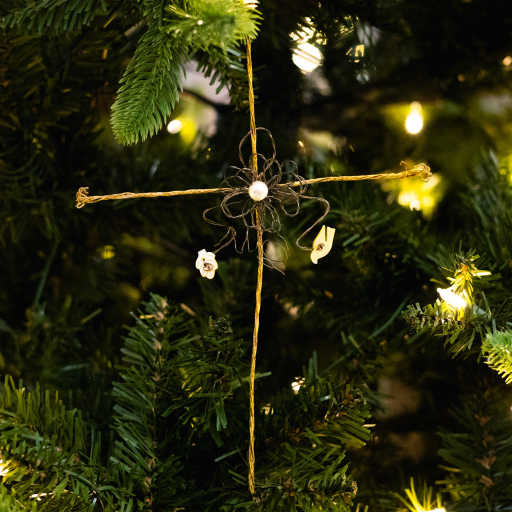 Metal Gold Wire Cross with White Pearl