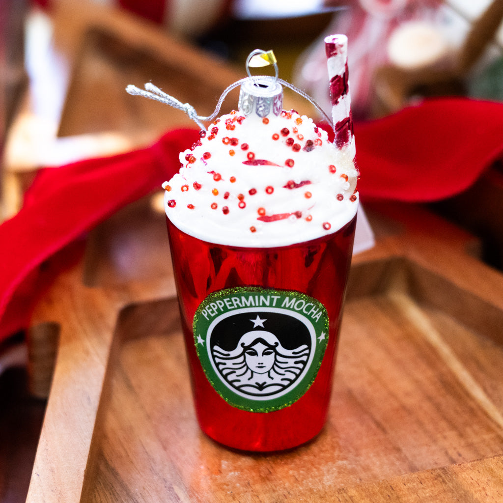 Peppermint Mocha Red Cup Shiny Glass Ornament