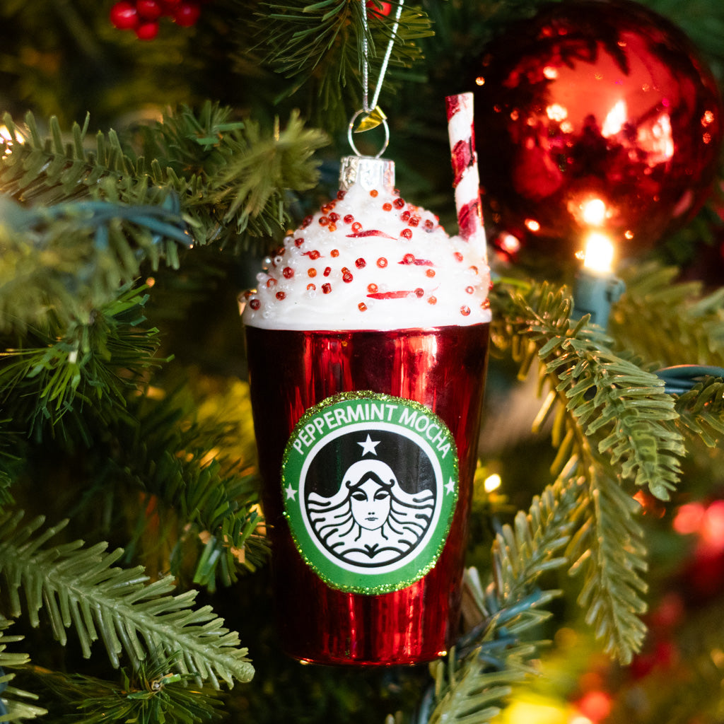 Peppermint Mocha Red Cup Shiny Glass Ornament