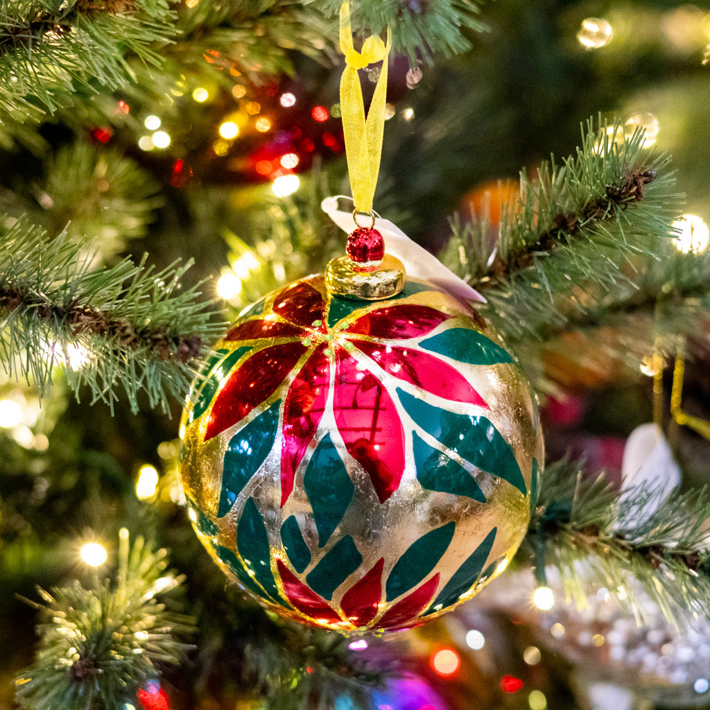 Red and Gold Poinsettia Ball Ornament