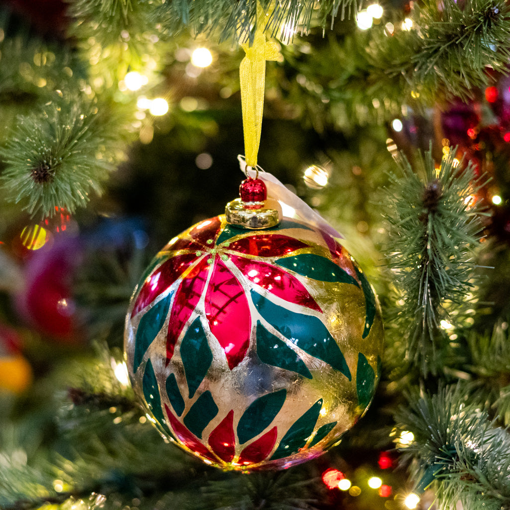 Red and Gold Poinsettia Ball Ornament