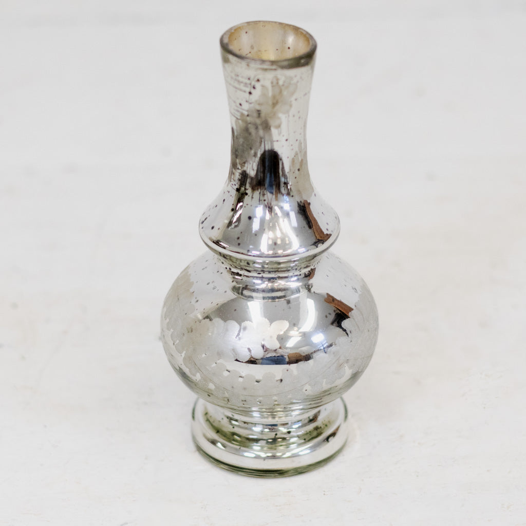 Cylinder Mini Silver Mercury Glass Etched Bud Vase