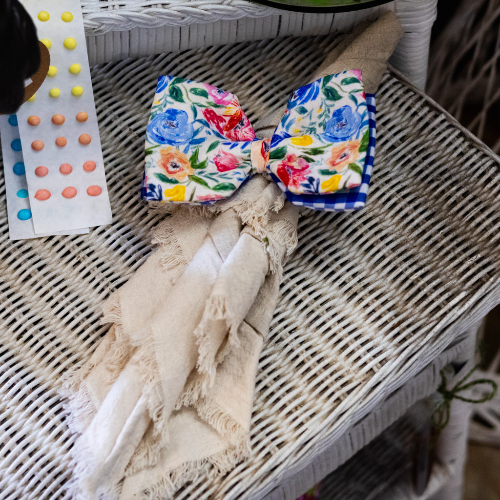 Hand Drawn Poplin Floral Bow Clip