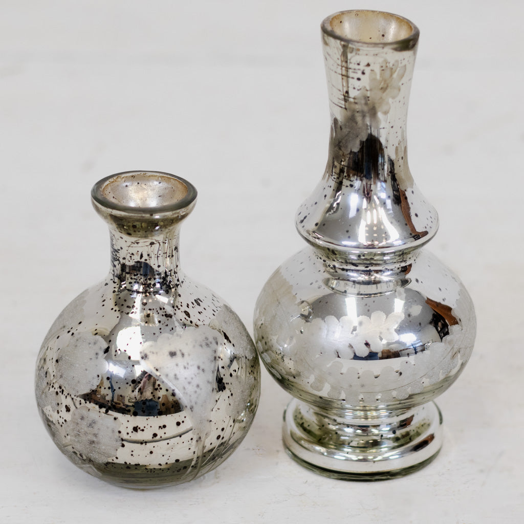 Cylinder Mini Silver Mercury Glass Etched Bud Vase