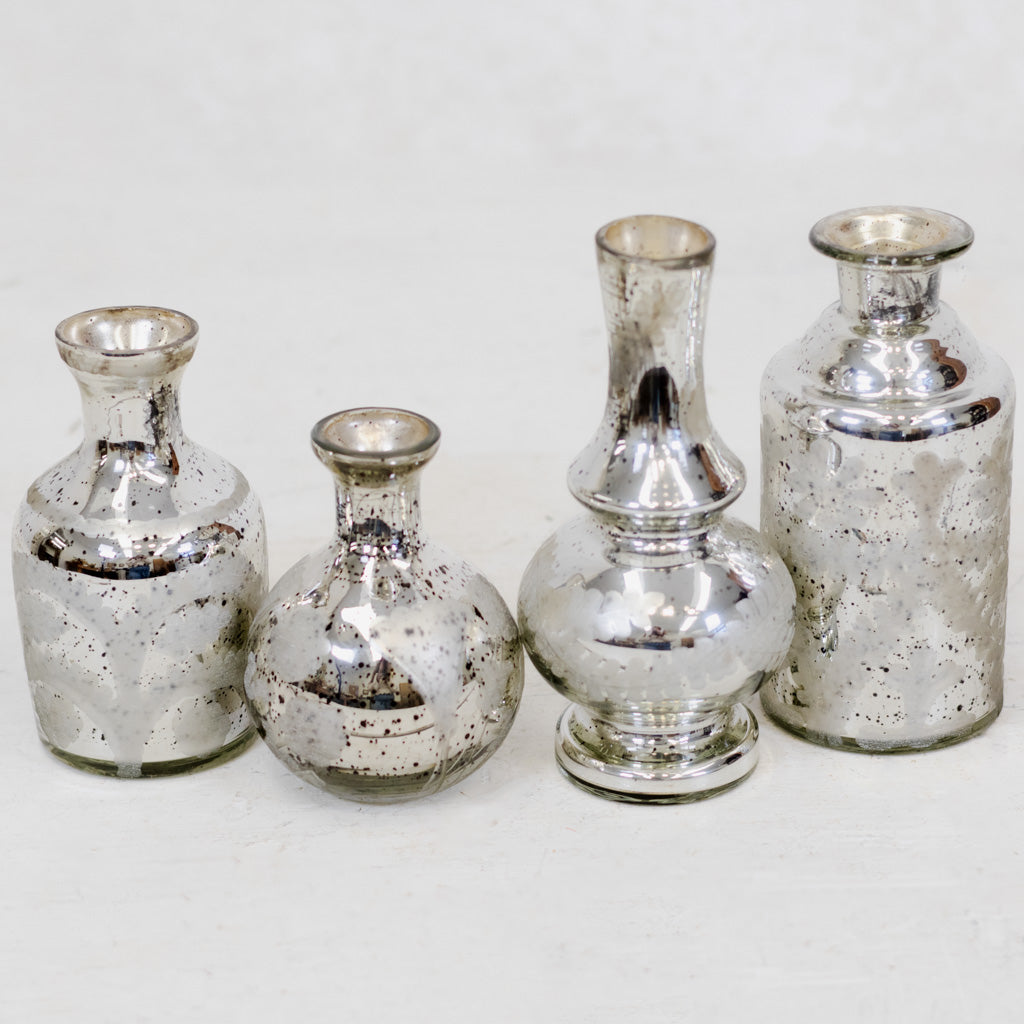 Short Mini Silver Mercury Glass Etched Bud Vase