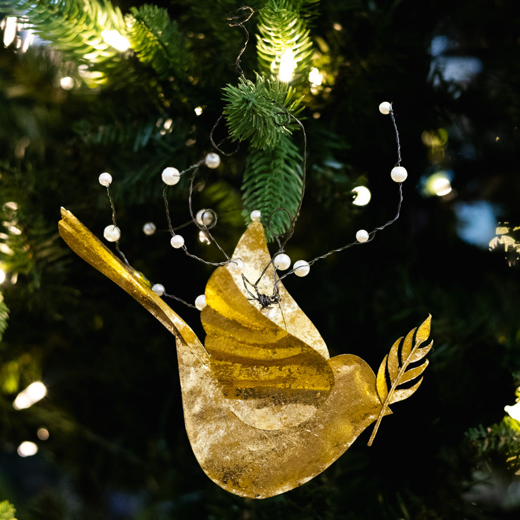 Gold Metal Dove Ornament with Pearls