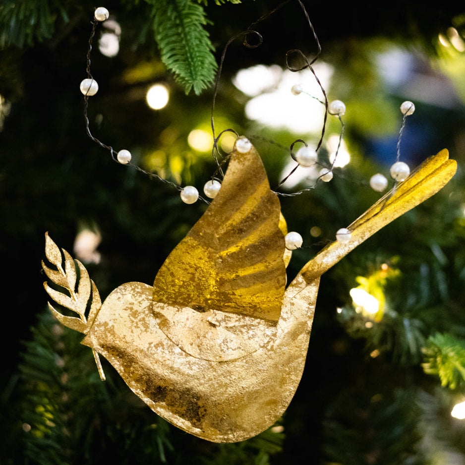 Gold Metal Dove Ornament with Pearls