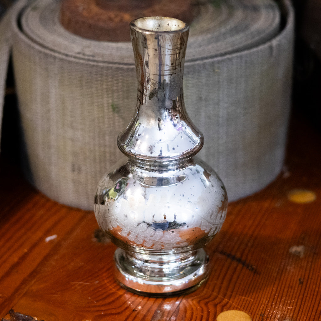 Cylinder Mini Silver Mercury Glass Etched Bud Vase