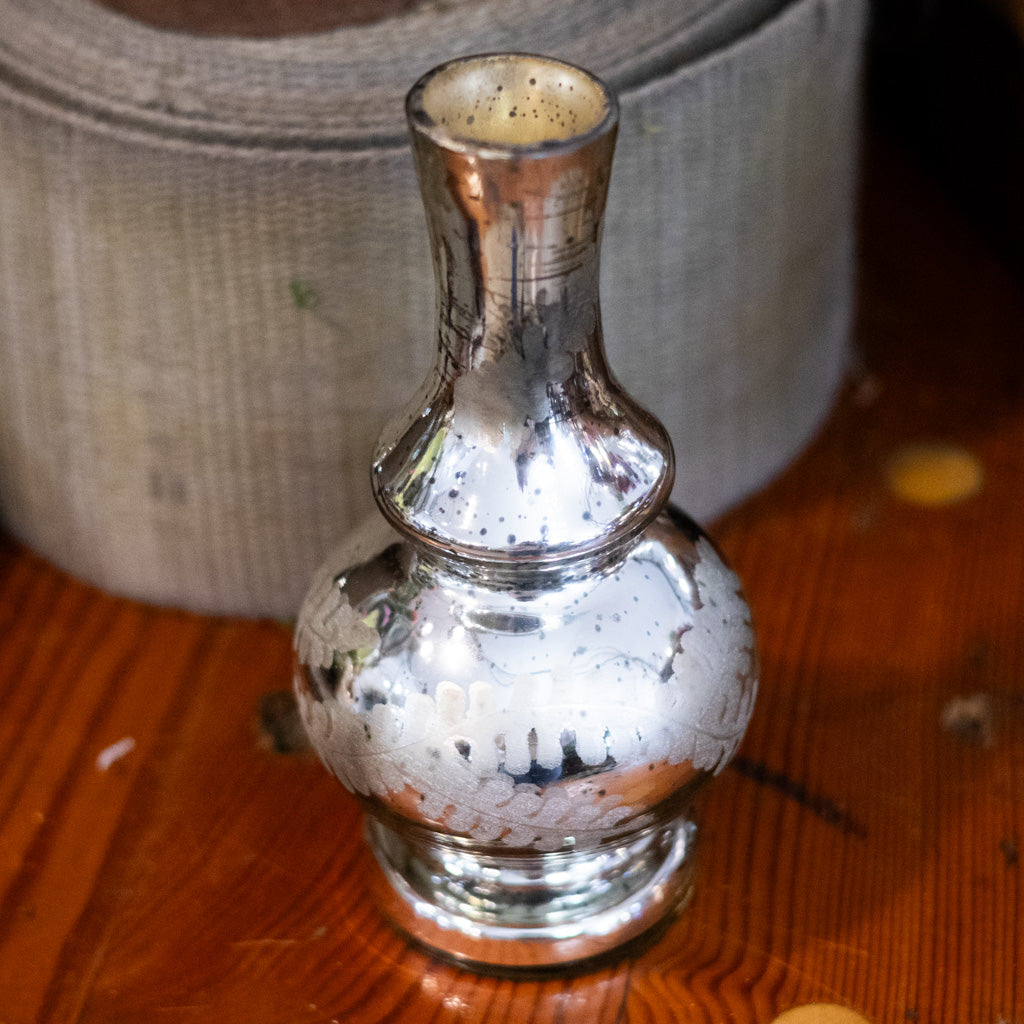 Cylinder Mini Silver Mercury Glass Etched Bud Vase