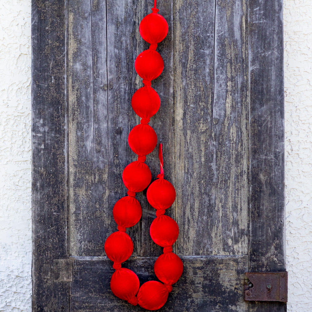 Red Velvet Styrofoam Ball Garland