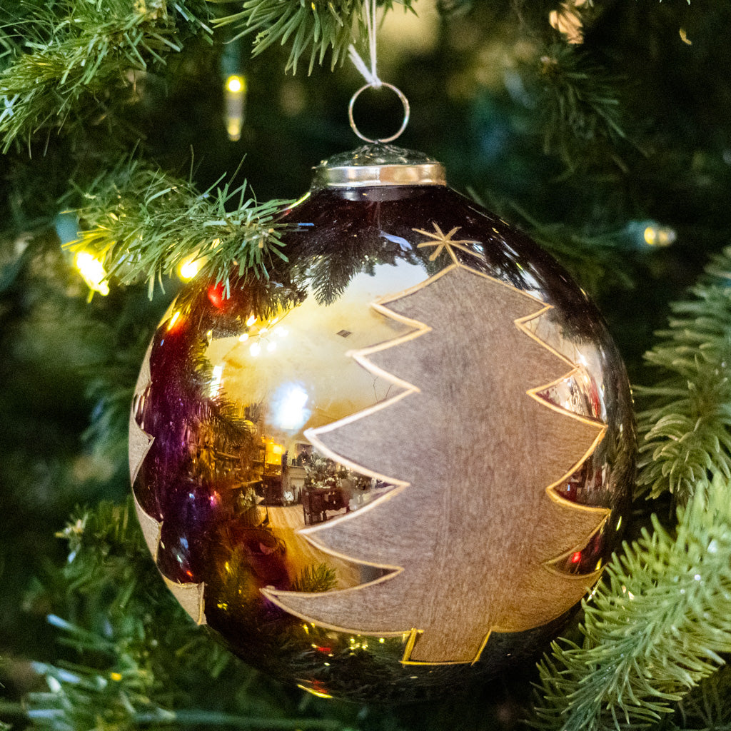 Glass Round Ornament with Painted Tree