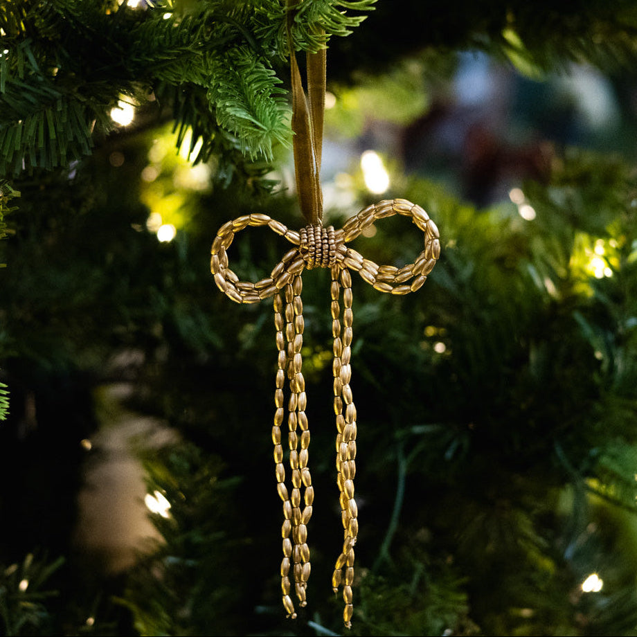 Beaded Gold Bow Ornament