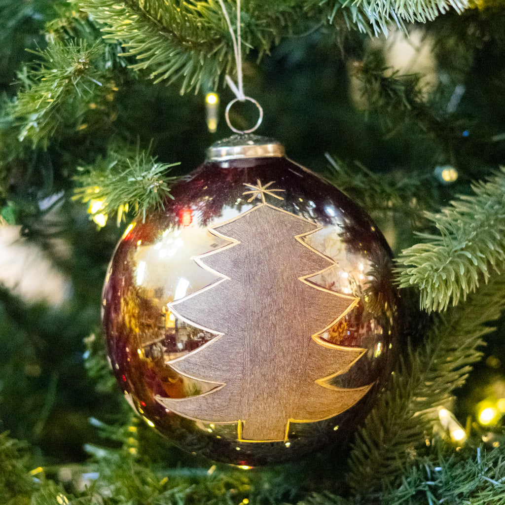 Glass Round Ornament with Painted Tree