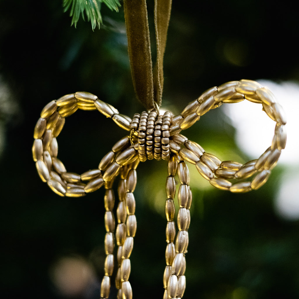 Beaded Gold Bow Ornament