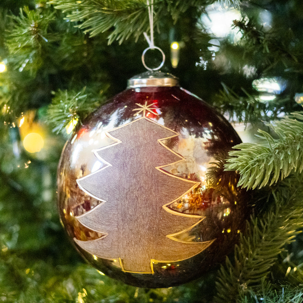 Glass Round Ornament with Painted Tree