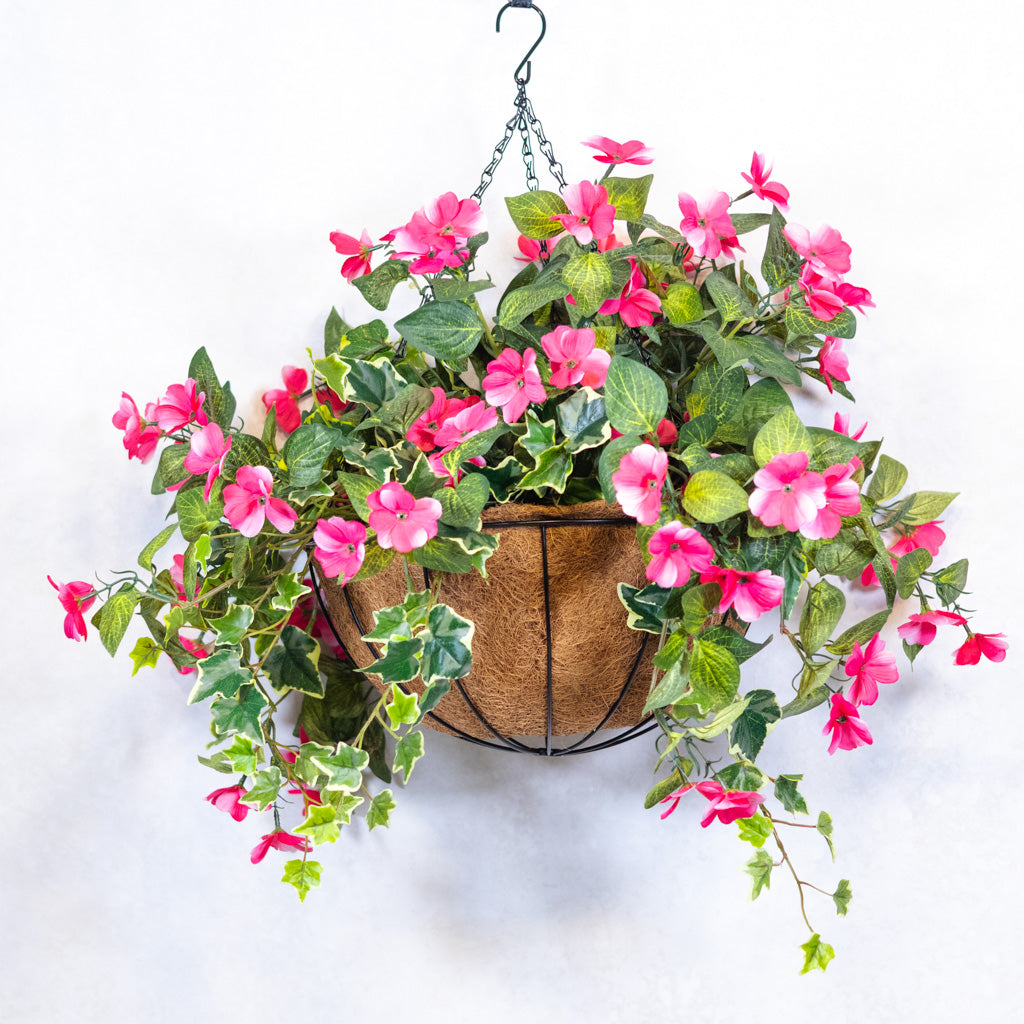 Pink Impatiens and Mixed Greens Hanging Basket