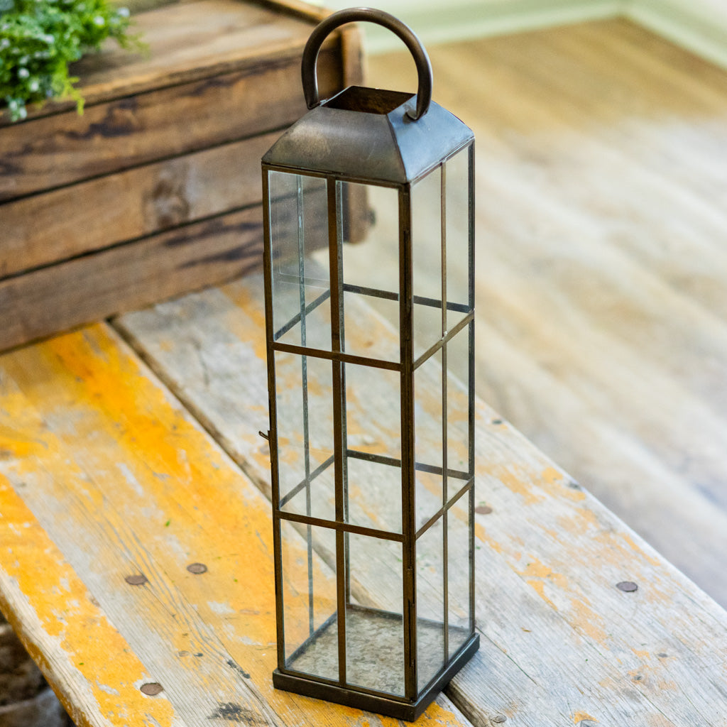 Antique Brass Finish with Glass Panels Lantern