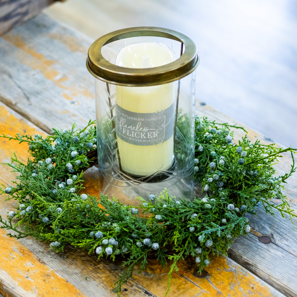Etched Glass Candle Holder with Bronze Toned Metal Frame