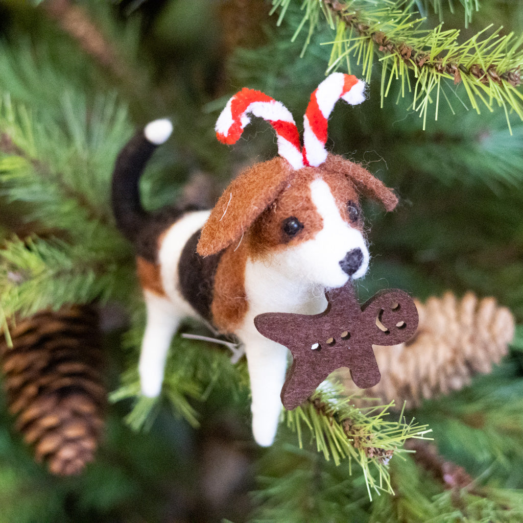 Wool Beagle with Candy Cane Antlers Beagle & Gingerbread Man