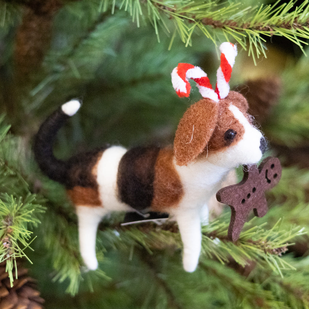 Wool Beagle with Candy Cane Antlers Beagle & Gingerbread Man