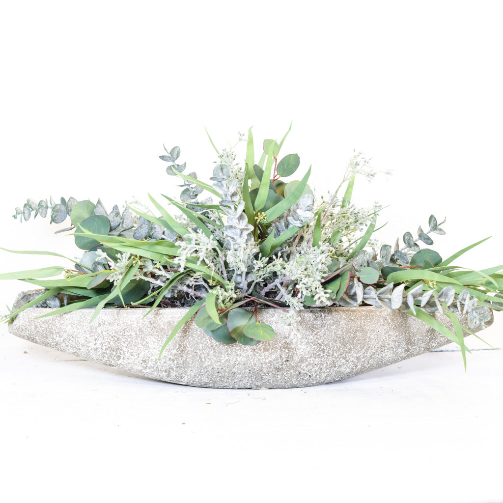 Faux Real Eucalyptus Blend Elongated Centerpiece Drop In