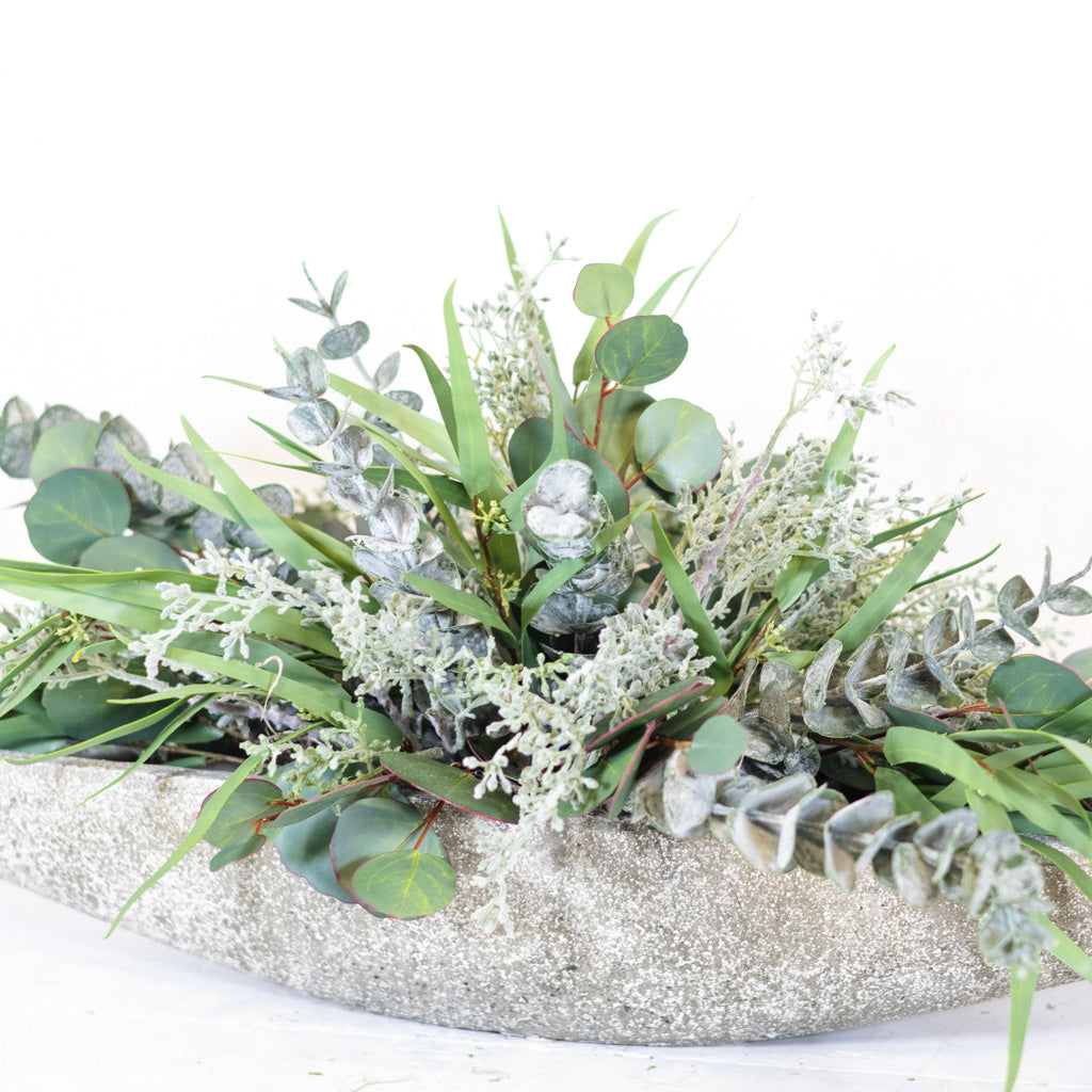 Faux Real Eucalyptus Blend Elongated Centerpiece Drop In