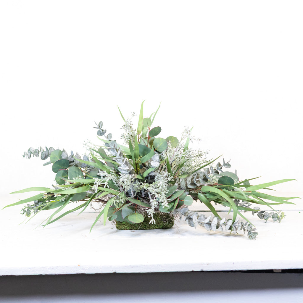 Faux Real Eucalyptus Blend Elongated Centerpiece Drop In