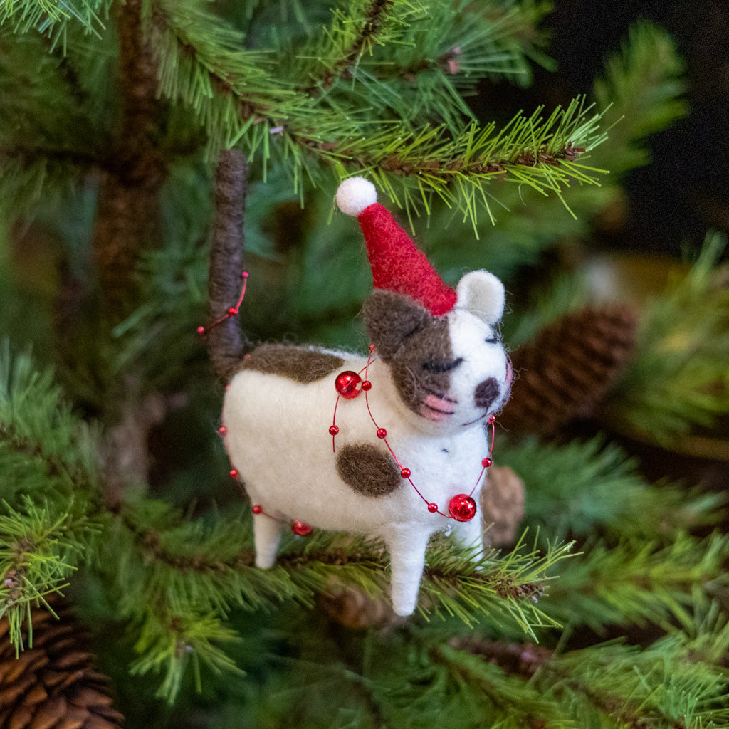 Wool Cat with Red Hat Ornament
