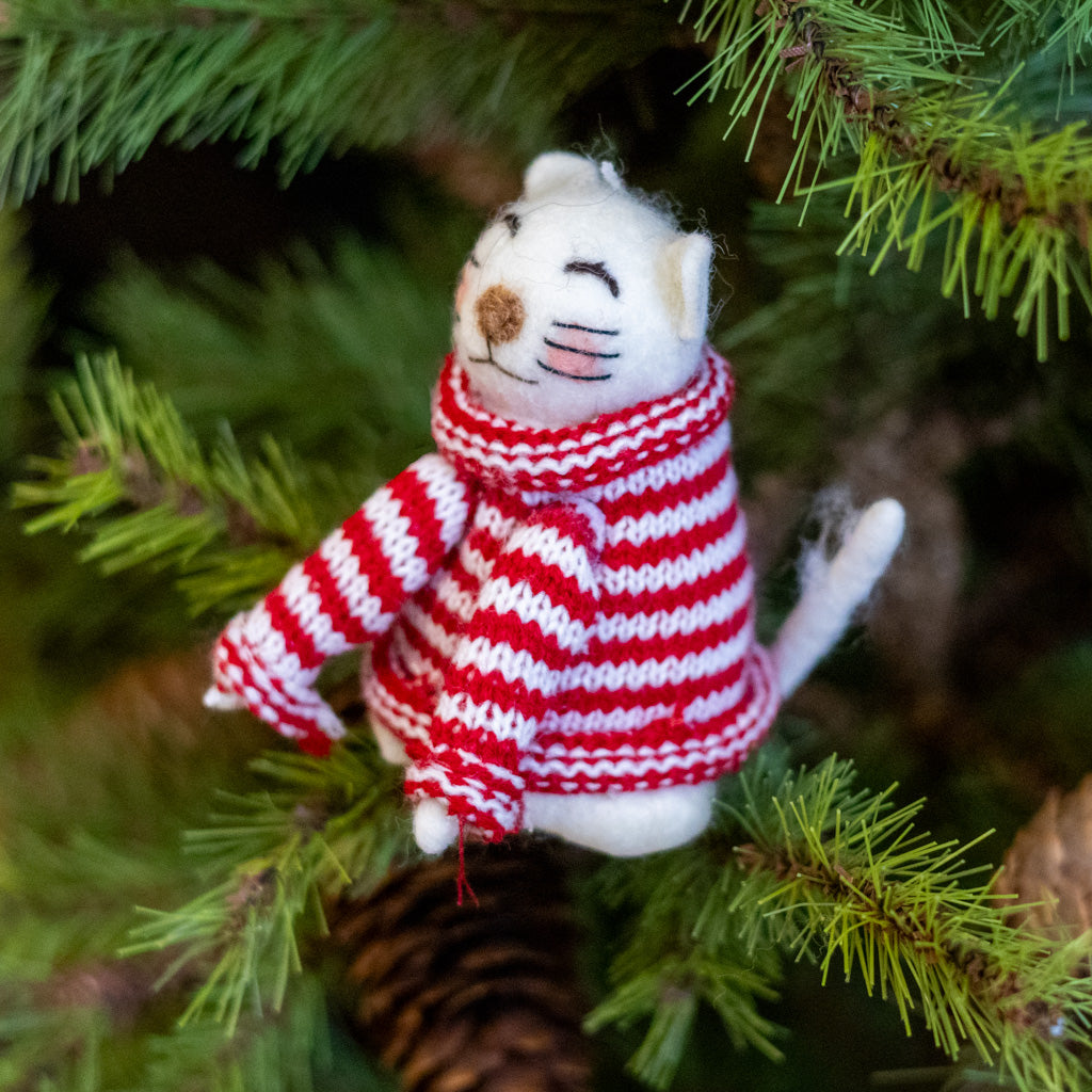 Wool Cat with Striped Sweater Ornament