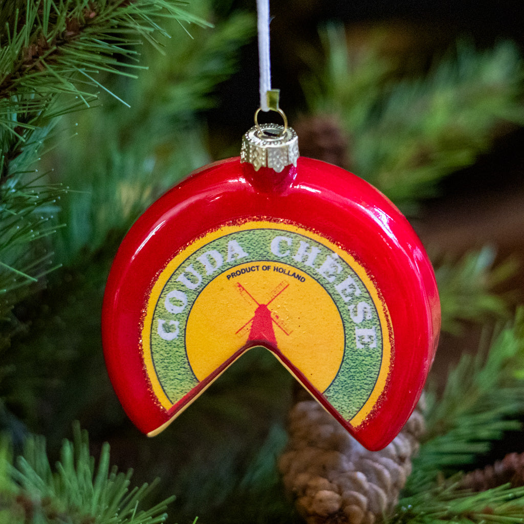 Gouda Cheese Wheel Glass Ornament