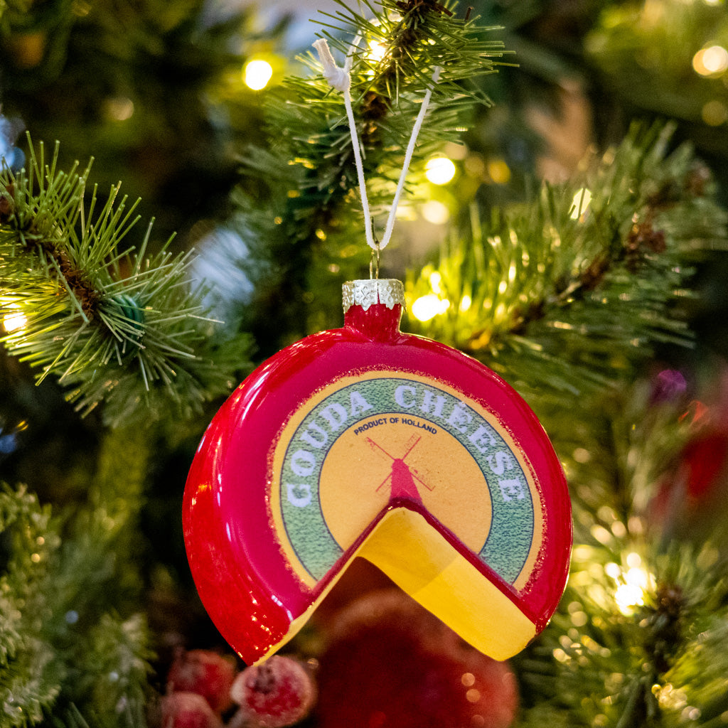Gouda Cheese Wheel Glass Ornament