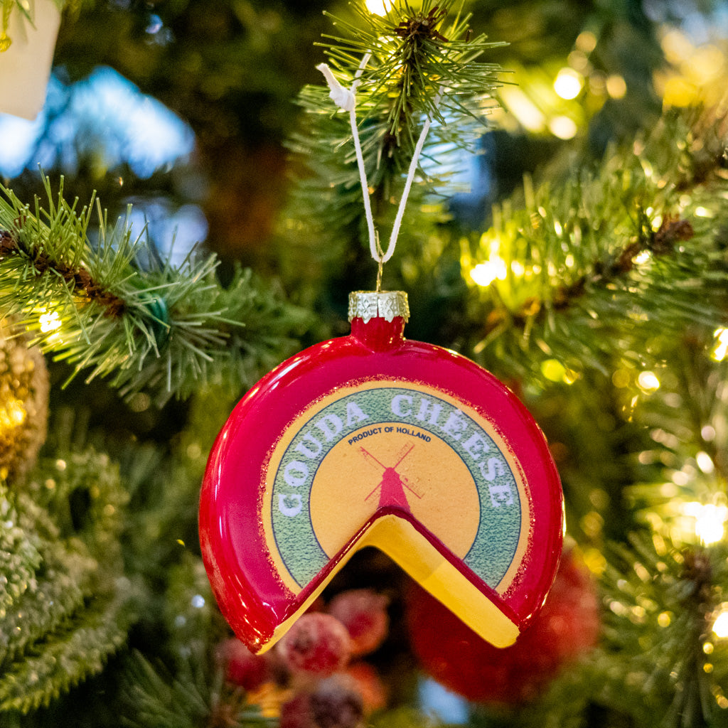 Gouda Cheese Wheel Glass Ornament