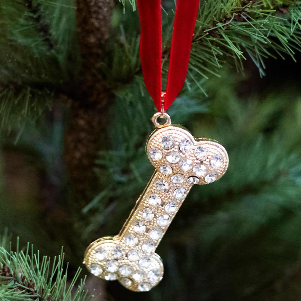 Crystal Gold Dog Bone Ornament