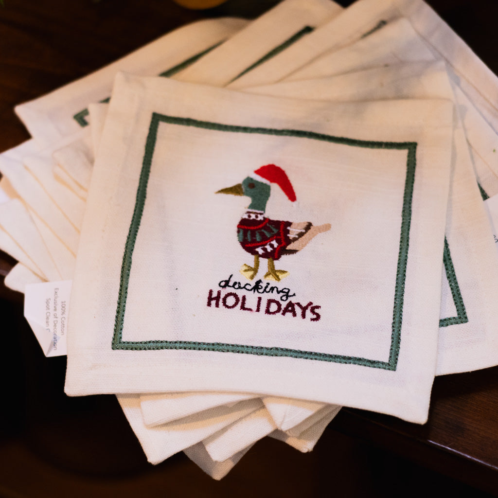Embroidered Duckling Holidays Cocktail Napkin