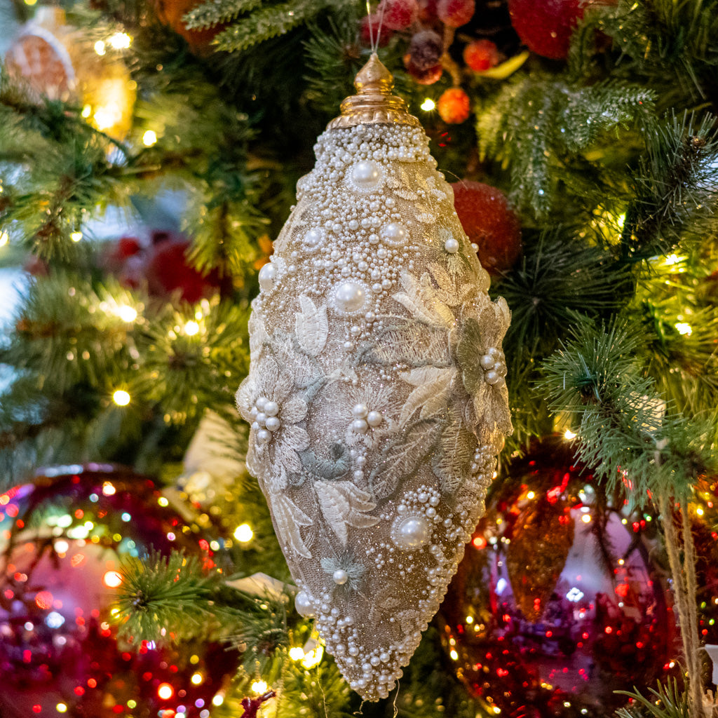 Embellished Pearl Glitter Finial Ornament