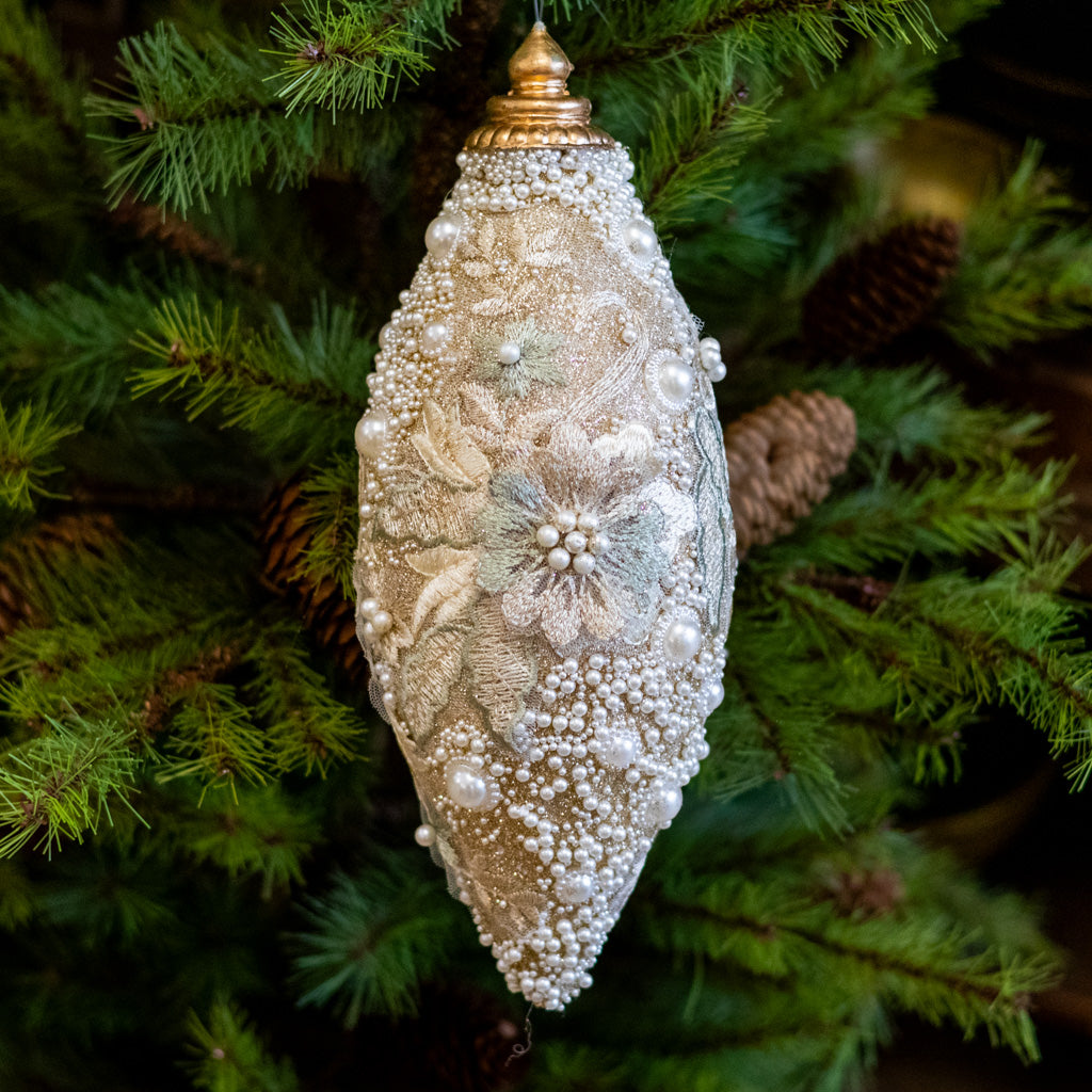 Embellished Pearl Glitter Finial Ornament