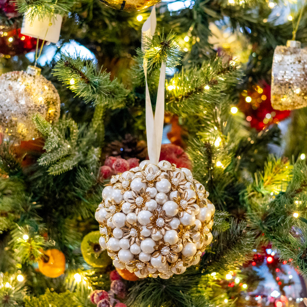 Pearl Floral Ball Ornament