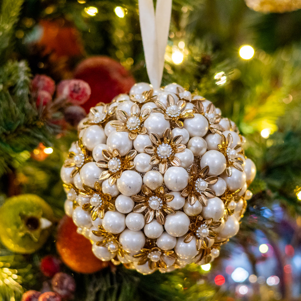 Pearl Floral Ball Ornament