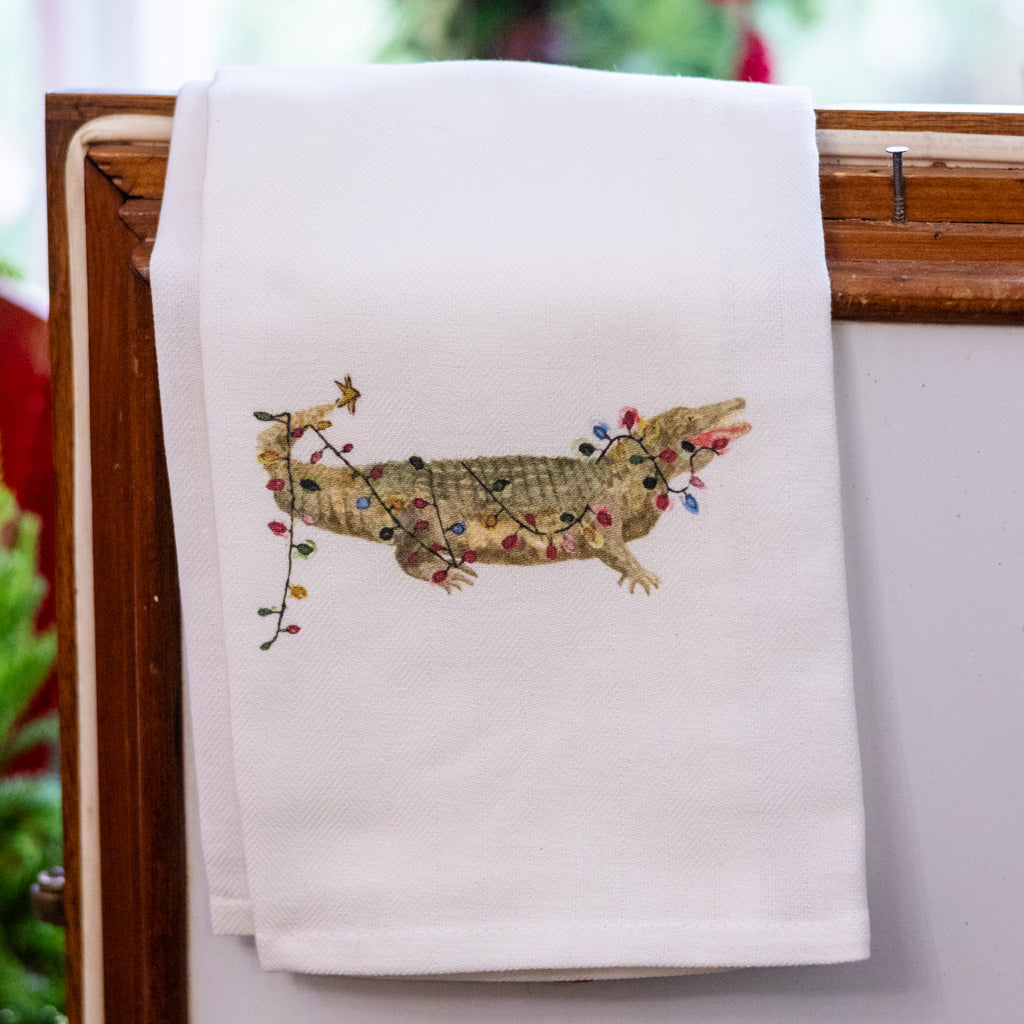 Christmas Alligator Dish Towel