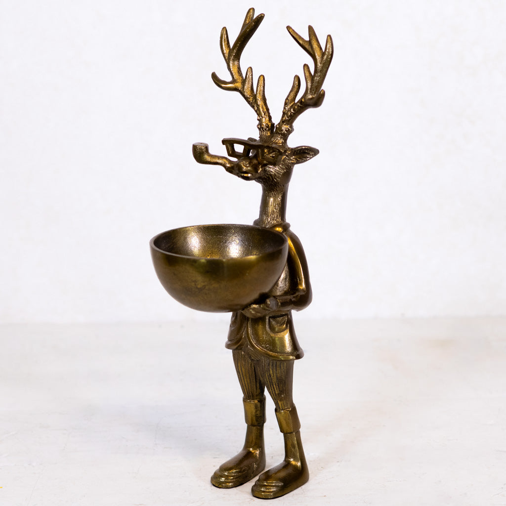Brass Standing Deer with Bowl