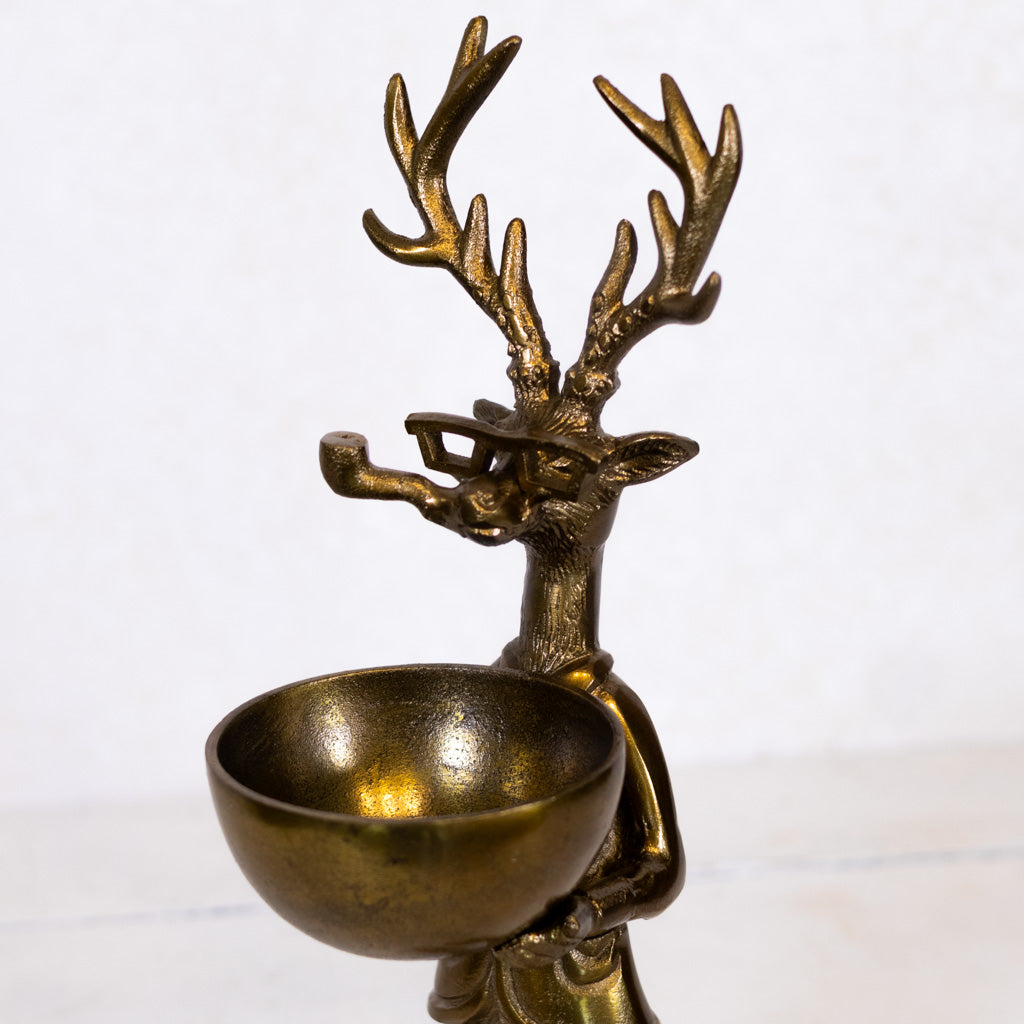 Brass Standing Deer with Bowl