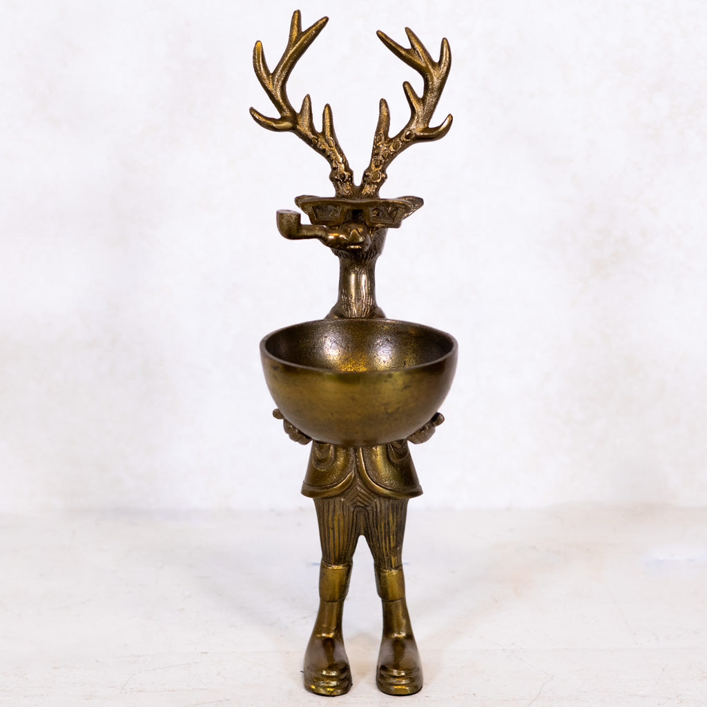 Brass Standing Deer with Bowl
