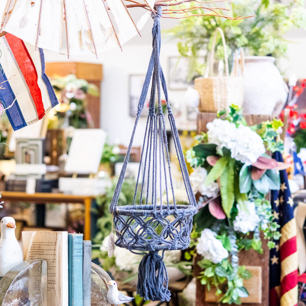 grey macrame plant hanger Grey Macrame Hanging Plant Hanger