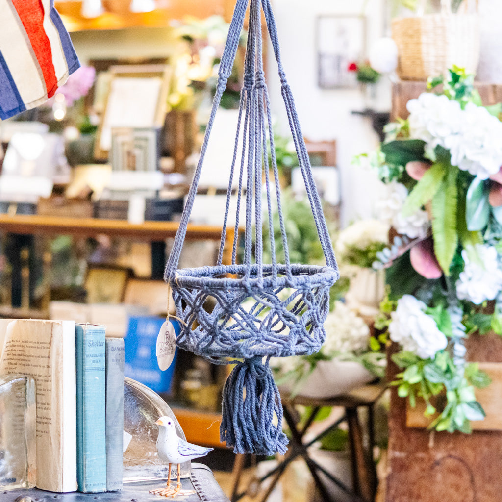 Grey Macrame Hanging Plant Hanger