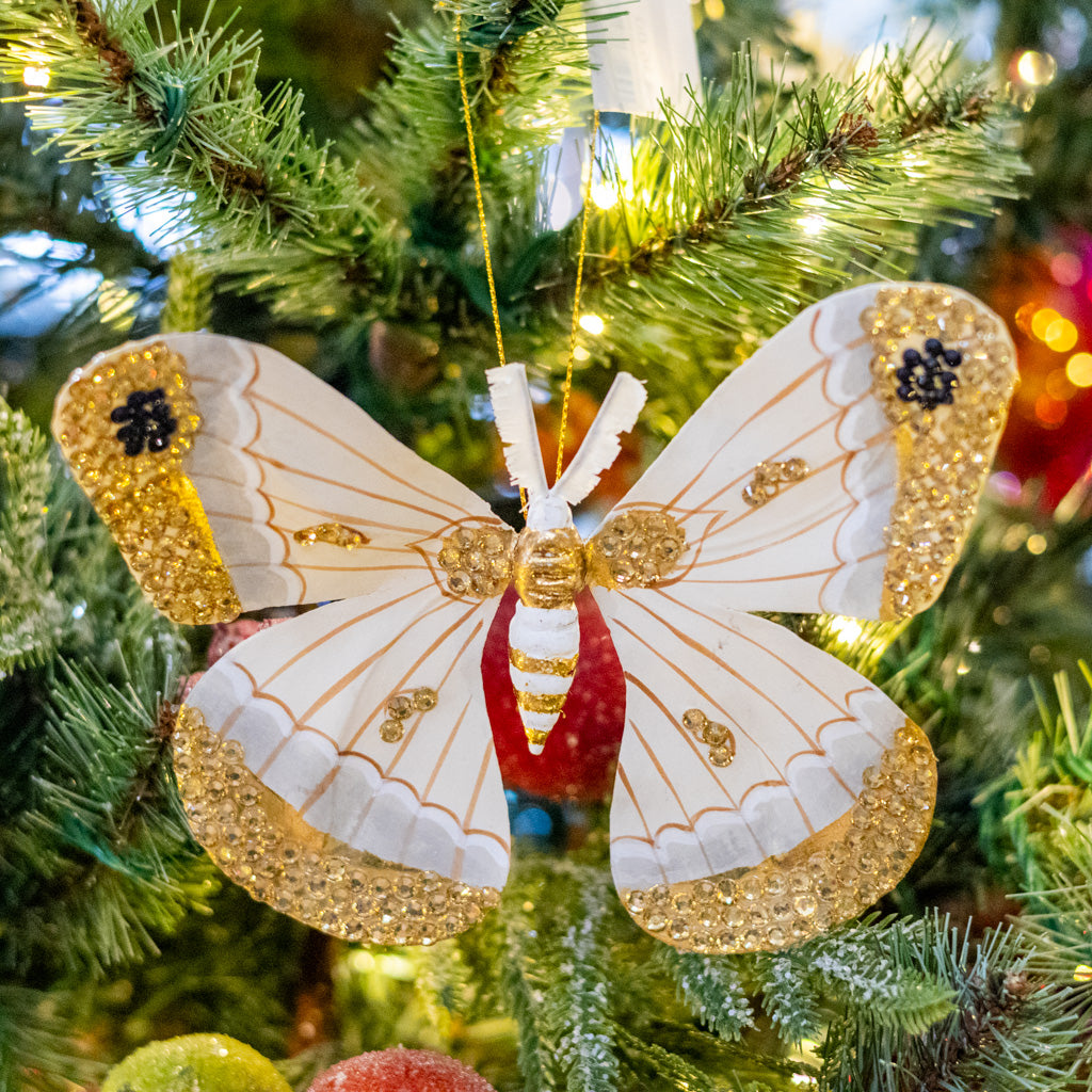 Jeweled Gold Moth Glass and Paper Ornament