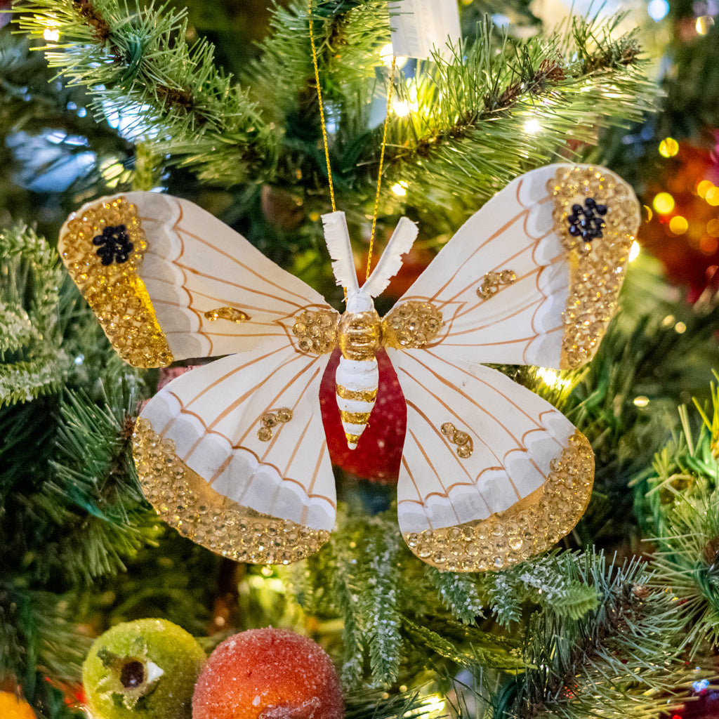 Jeweled Gold Moth Glass and Paper Ornament