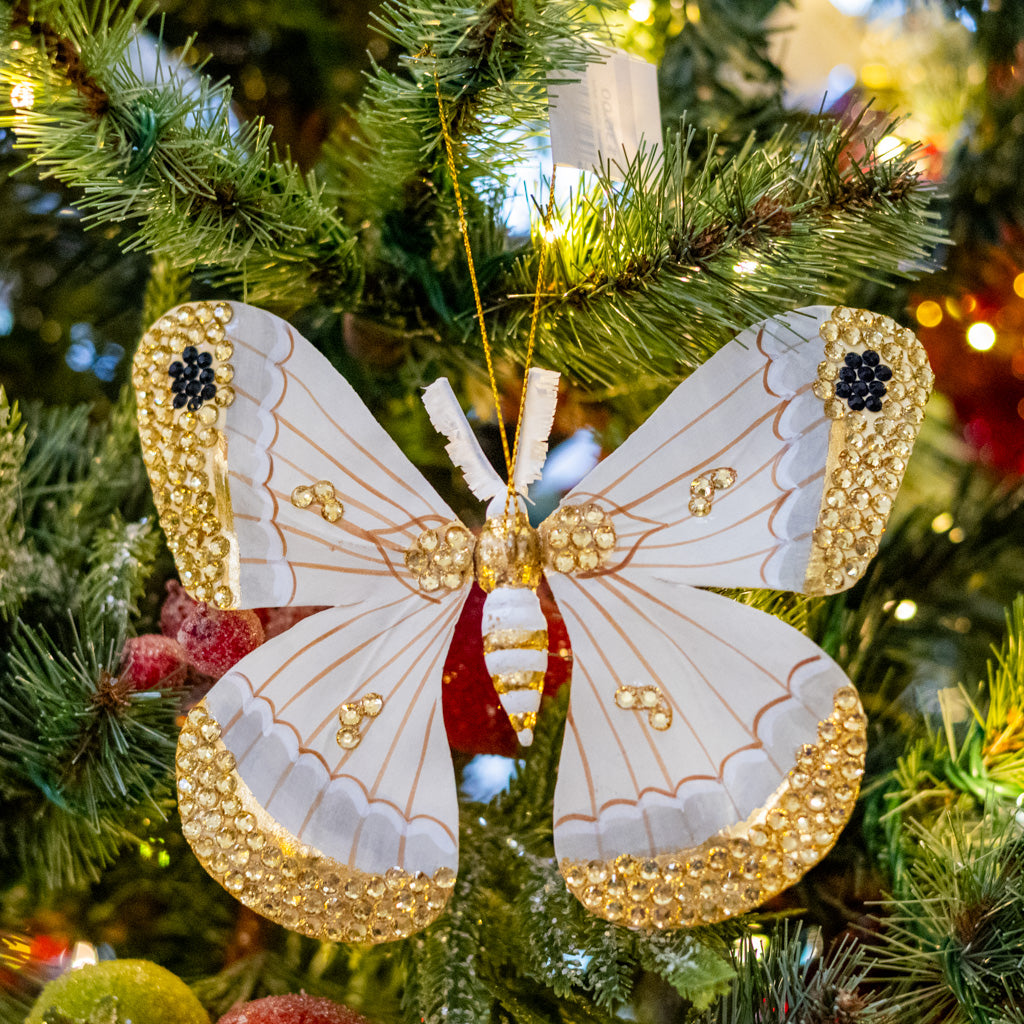 Jeweled Gold Moth Glass and Paper Ornament