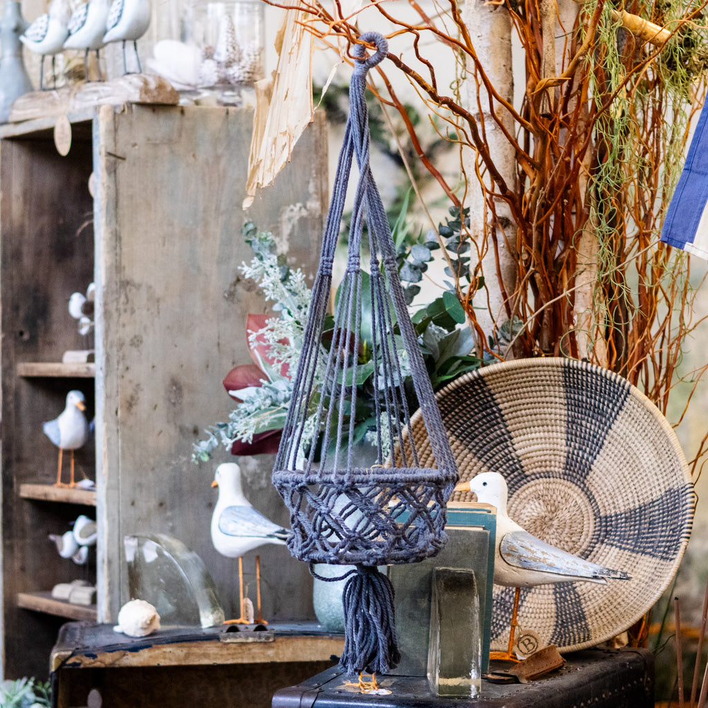 Grey Macrame Hanging Plant Hanger